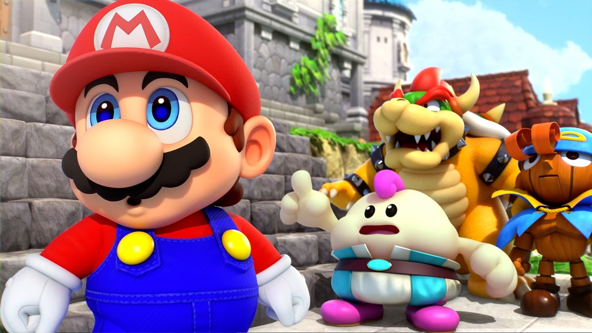 Super Mario RPG Mallow Geno and Bowser looking up