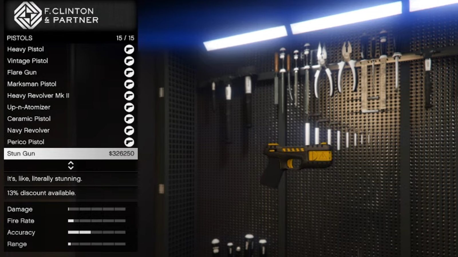 The Stun Gun in GTA Online's Agency screen