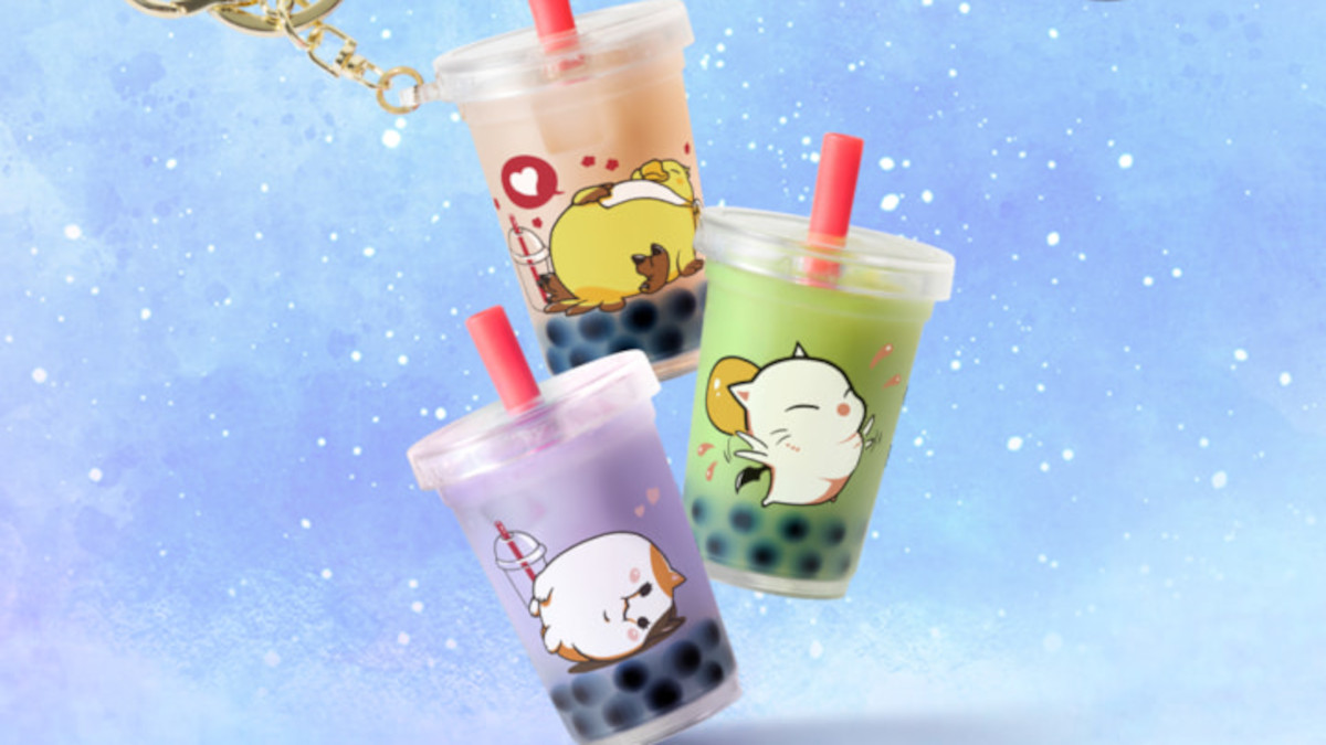 The three promotional keychains available through the FFXIV x Gong cha promotional event