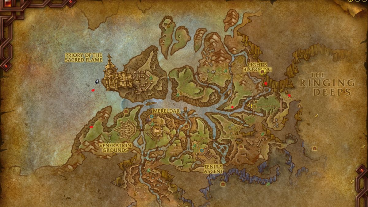 A map of Hallowfall and the lore item locations