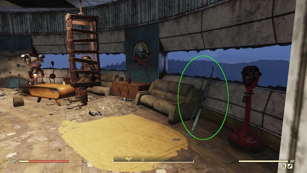 fallout 76 composite skis next to rose